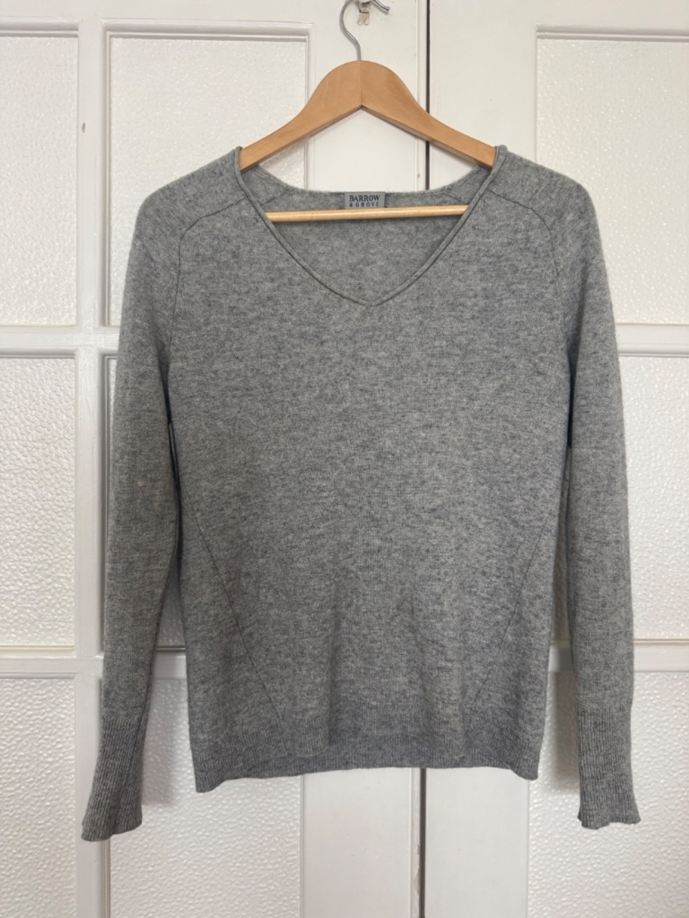 Barrow & Grove 100% Cashmere grey heather long sleeve v-neck jersey jumper - XS